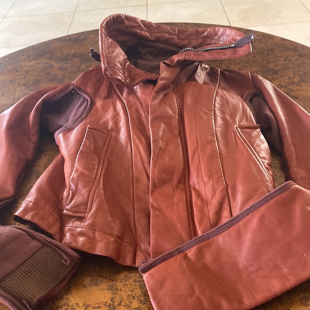 Rick Owens knit and leather bikers jacket blood 🩸 red 42/S - Picture 8 of 16